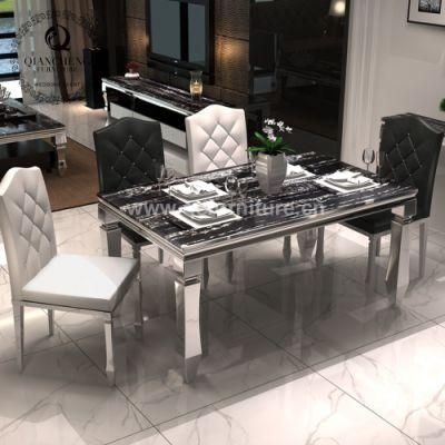 Modern Marble Dining Table with Silver Stainless Steel Legs