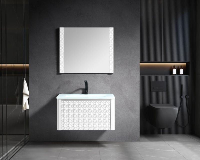 Modern Light Luxury PVC Bathroom Cabinet with Ultra-White Glass