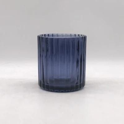 Colorful Vertical Stripes Glass Candle Holder for Decoration