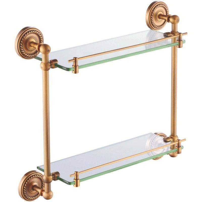 Wall Mounted Corner 2 Tier Glass Shelf Gold Stainless Steel Bathroom Double Glass Shelf