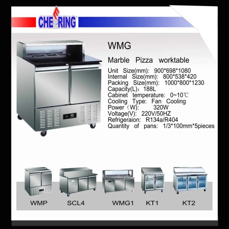 Wmg Marble Top and Professional Stainless Steel Pizza Prep Table/Pizza Display Refrigerator/Refrigerated Pizza Counter