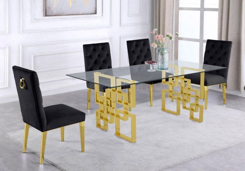 Wholesale Mexico Luxury Gold Stainless Steel Stand Glass Dining Table