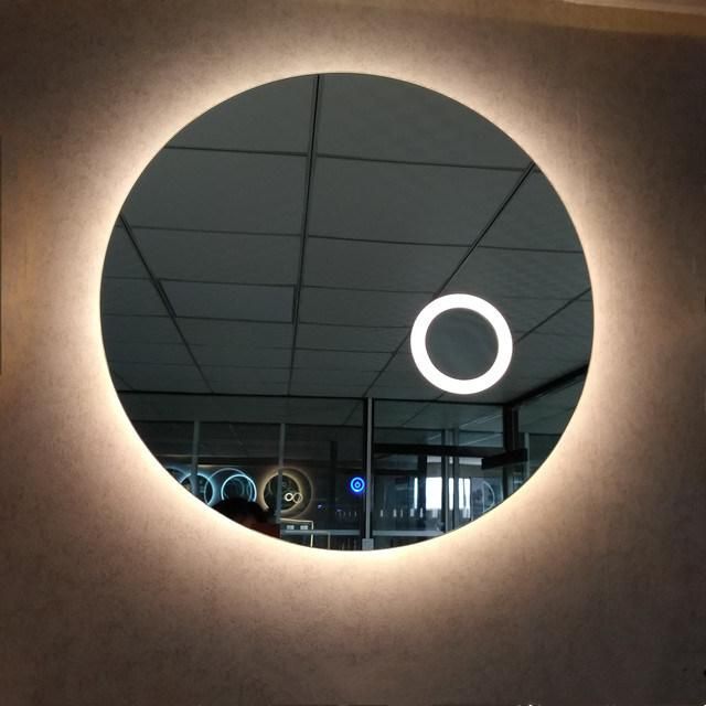 Round LED Bathroom Mirror with Magnifying Glass Mounted on Wall