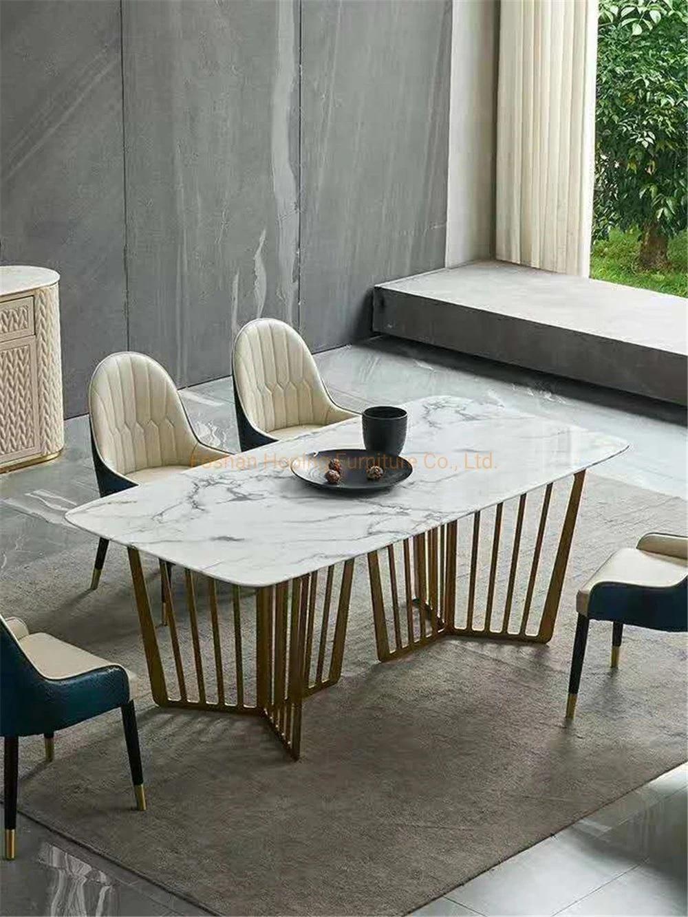 Modern Luxury Metal Steel Frame Marble Dining Table for Home Restaurant Furniture Set