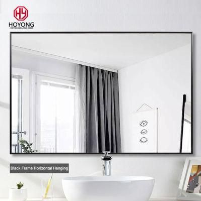 Black Silver Color Frame Horizonal Hanging Bathroom Glass Mirror