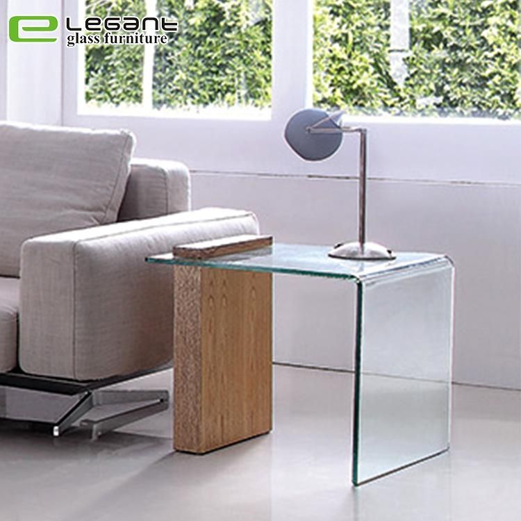 Simple Design Clear Bent Tempered Glass Shelf Coffee Table