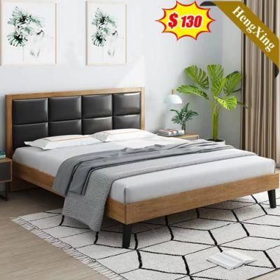 Dark Black Color Modern Style PU Leather Hotel Home Furniture Wooden Bed Bedroom Set with Night Stand