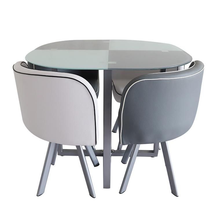 Modern Design Elegant Glass and Chrome Dining Table Chairs Set Made in China Factory