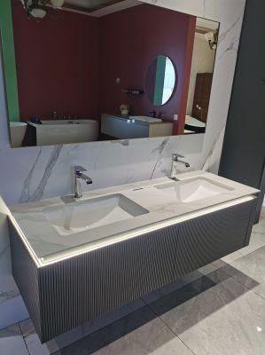 Modern Bathroom Vanity Double Sink Black and White Hotel Solid Wood Bathroom Cabinet