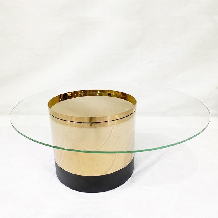 Light Luxury Living Room Furniture Glass Coffee Table with Stainless Steel Base Center Table for Hotel