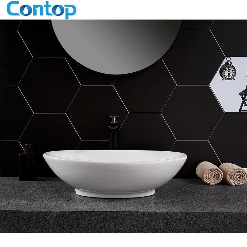Watermark Modern Hot Sales Oval White Glass Bathroom Vanity Countertop Sink Wash Hand Basin