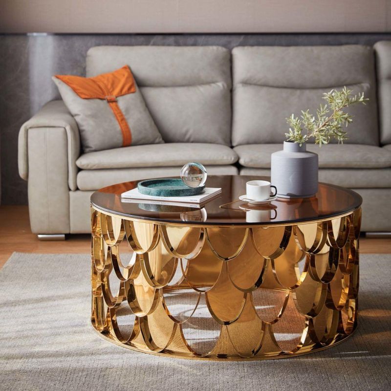 Linsy Modern Round Glass Top Centre Tables Living Room Luxury European Designer Golden Italian coffee Table Yp1462