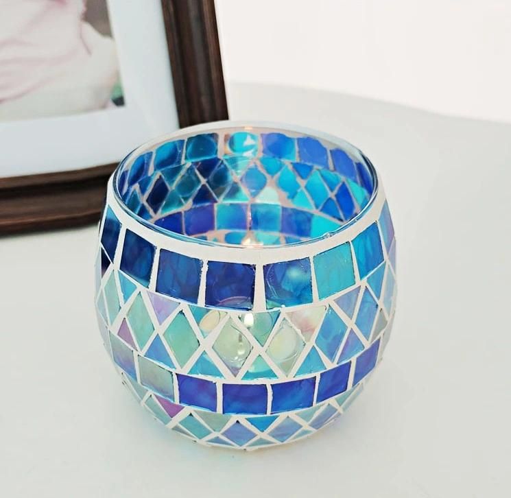 Fancy Bowl Shape Glass Candle Jar Candle Cup Mosaic Candle Holder for Wedding Decoration