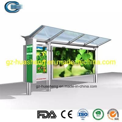 Huasheng Bus Shelter Bench China Steel Bus Shelter Factory Outdoor Smart Advertising Function Galvanized Steel Bus Stop Shelter