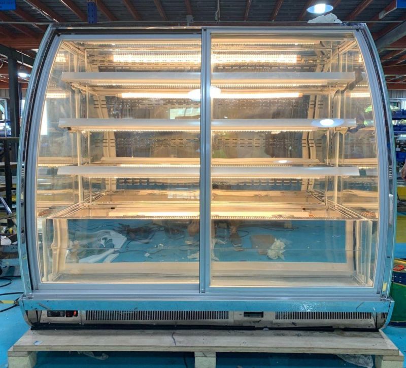 Cake Refrigerator Showcase Bakery Display Cabinet Curve Transparent Heated Glass Door Cooler