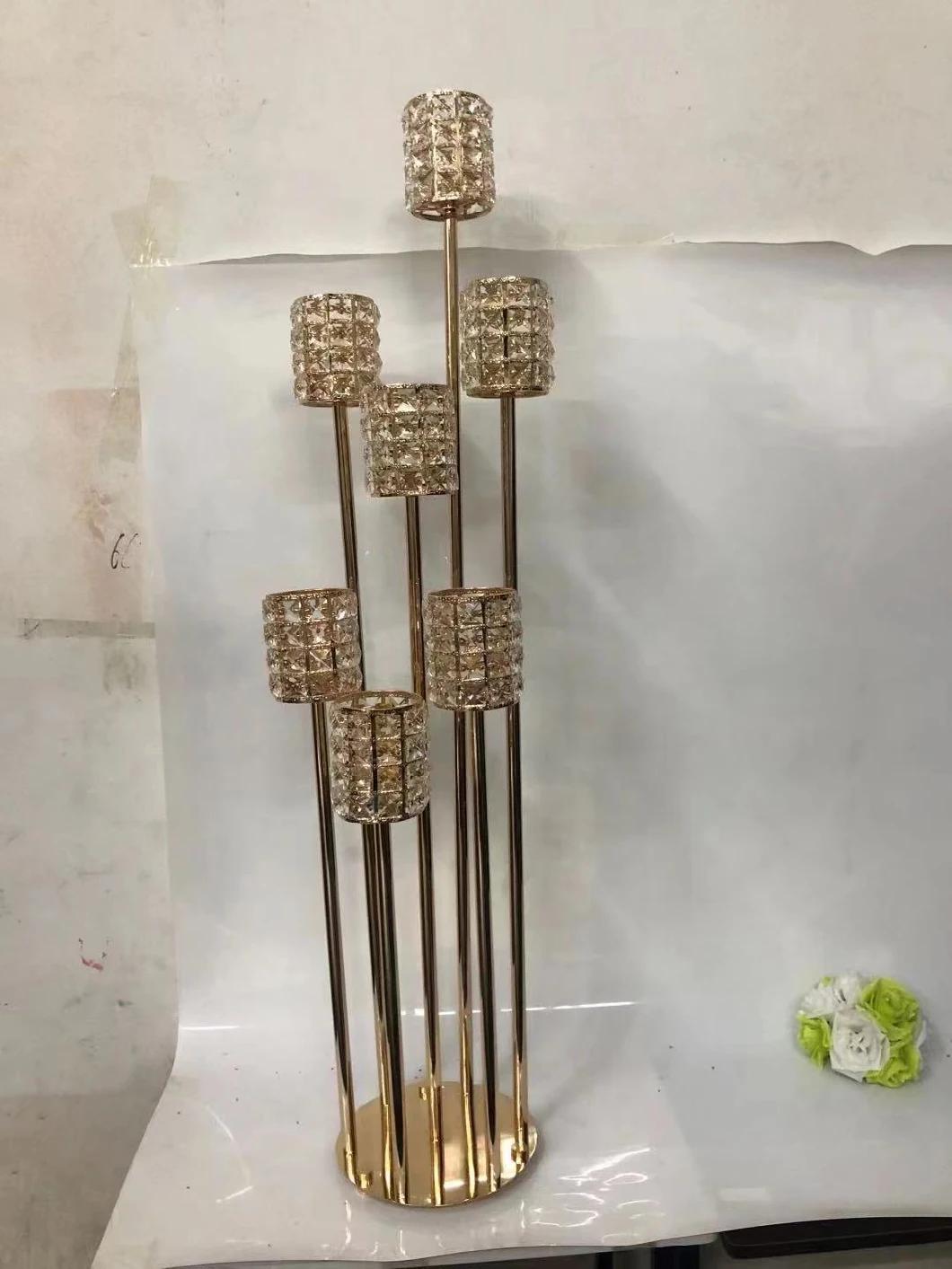 High and Low Thin Rod Multi Load Glass Inlaid Metal Candle Holder