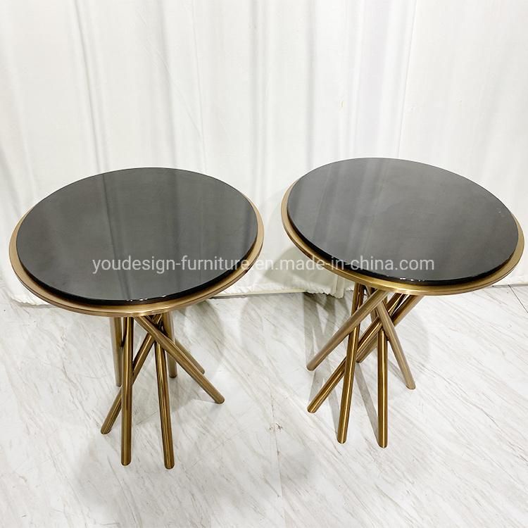 Modern Glass Top Gold Base Living Room Coffee Side Table Corner Table for Hotel