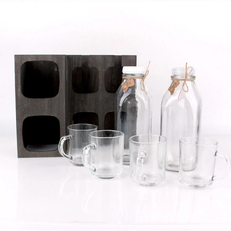 930ml 32oz Milk Glass Bottle with Cups Set in Wood Show Case Package