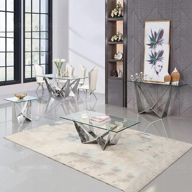 Glass Console Tables Living Room Furniture Stainless Steel Mirrored Hallway Console Table