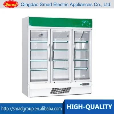 Commercial Refrigerator Glass Door Beverage Display 3 Doors Vertical Showcase