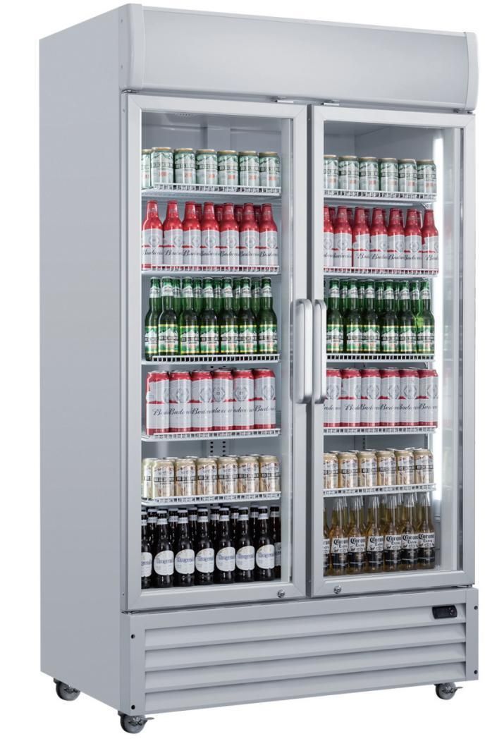 Curve Handle Commercial Refrigerated Vertical Glass 2-Door Upright Showcase Cooler