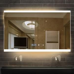 Hotel Bathroom Mirror Rectangle Modern Bathroom Wall Mounted Smart LED Mirror with Time Display and Bluetooth