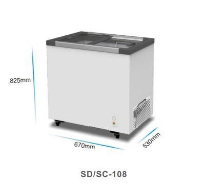 Hot Selling Flat Sliding Glass Door Ice Cream Showcase Display Chest Freezer with Glass Top Sdsc-108