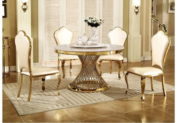 Modern Restaurant Luxury Silver Stainless Steel Frame Marble Glass Top Dining Table for Home Living Room