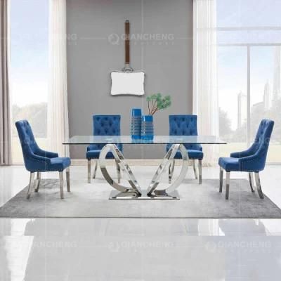 Modern Designs Tempered Glass Top Metal Stainless Steel Frame Dining Tables Set for Dining Room