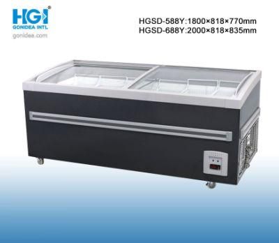 Commercial Glass Door Chest Island Freezer Supermarket Showcase 588L Model: Hgsd-588y