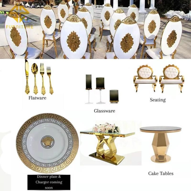 New Model Crystal Mirror Glass Top Gold Stainless Steel Cake Table Wedding