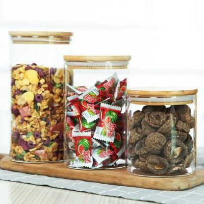 Glass Jars with Bamboo Lids Silicon Ring Air Tight Kitchen Food Cereal Containers for Storage