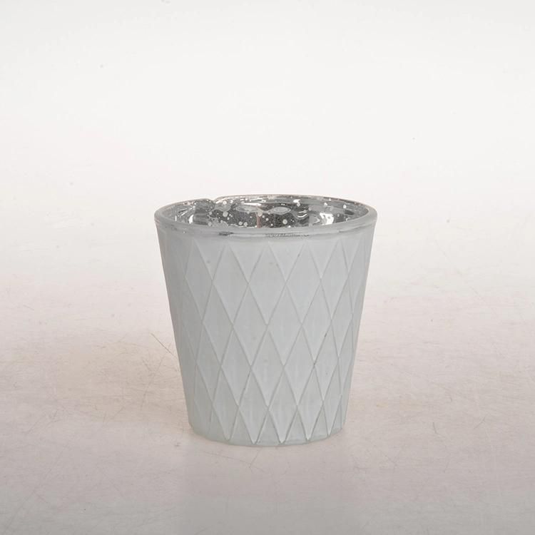 Custom Vintage Small Luxury Grey Color Frosted Jar Glass Candle Holder with Lid for Home Decor