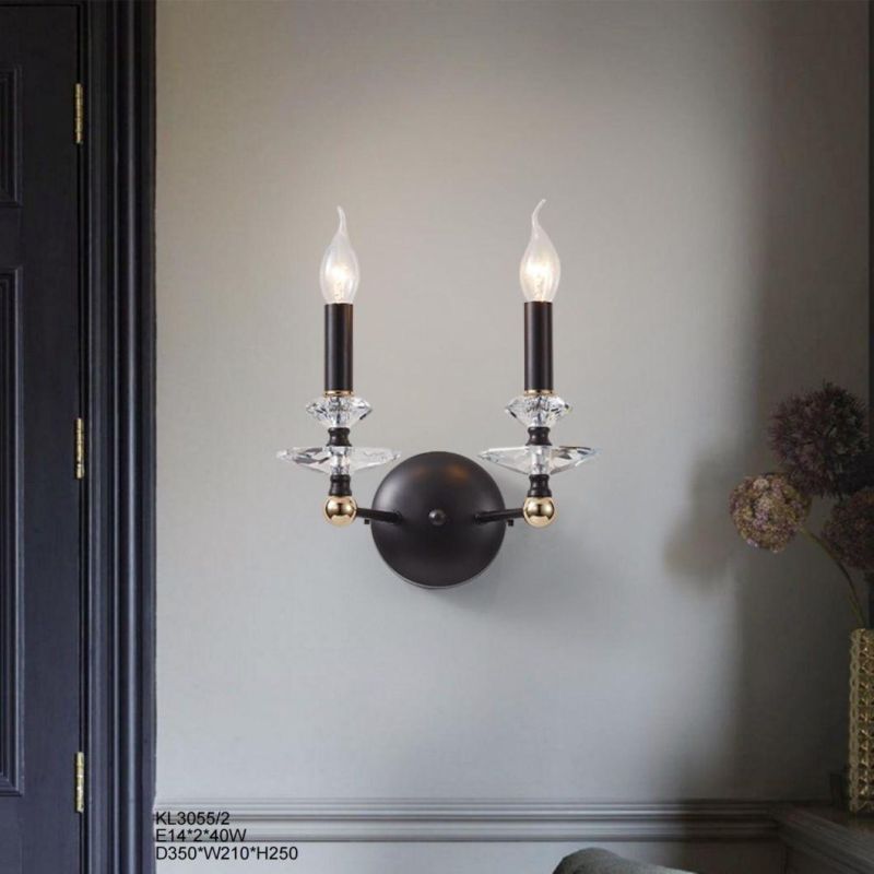 Vintage Style for Home Lighting Furniture Decorate Indoor Living Room Custom Colour Black Crystal Pendant Black Wrought Iron Wall Sconce Factory Supply