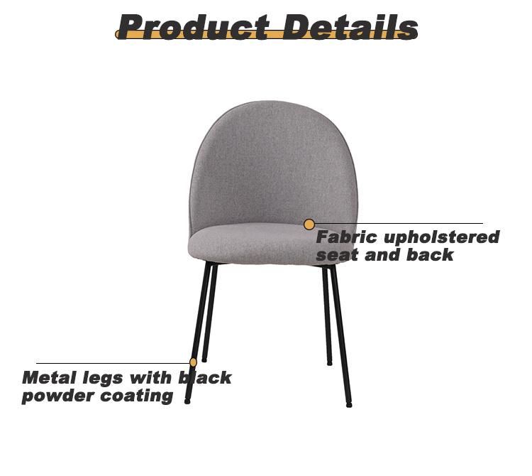 Home Restaurant Cafe Shop Furniture Fabric Seat and Round Back Dining Chair with Black Legs