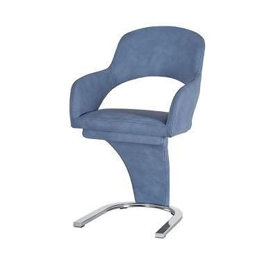 Factory Directly Hot Selling Home Furniture Grey PU Fabric Dining Chair with Metal Legs