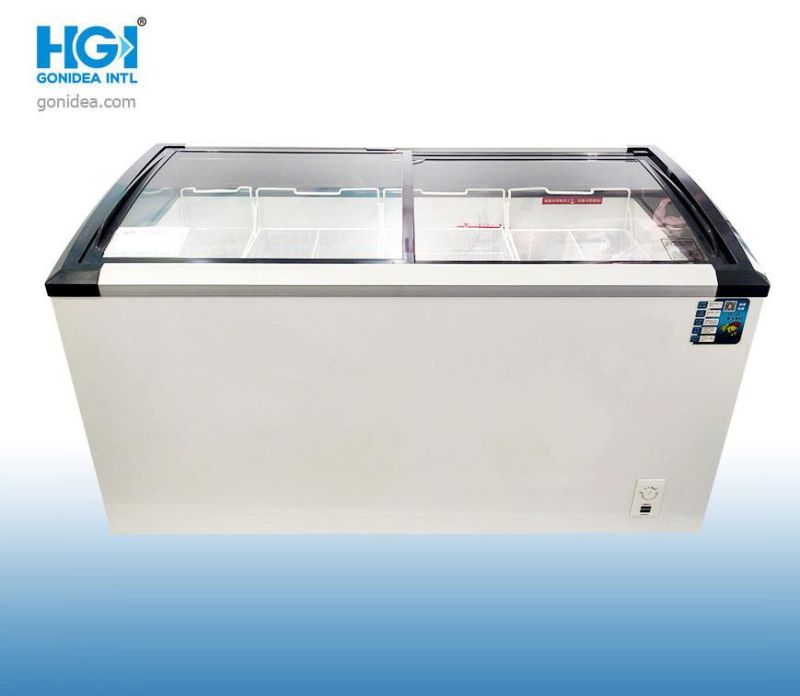 Commercial Curved Slidding Glass Ice Cream Chest Freezer Showcase 458L