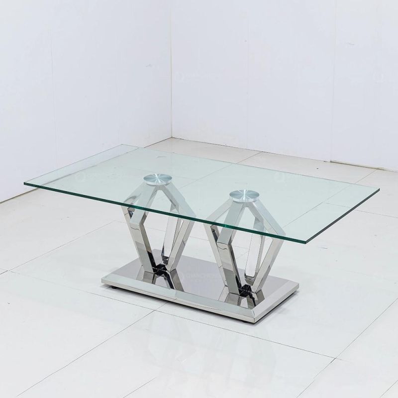 Luxury UK Designers Stainless Steel Dining Room Sets Coffee Glass Table