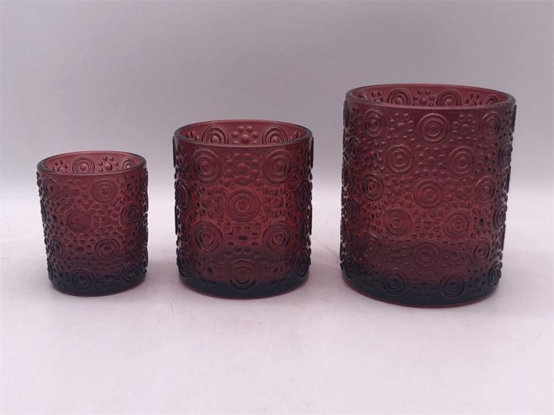 Red Transparent Glass Candle Holder with Variuos Pattern for Decoration