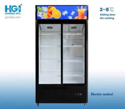 600L Double Glass Door Upright Refrigerated Showcase Drinks and Beverages Cold Storage Showcase