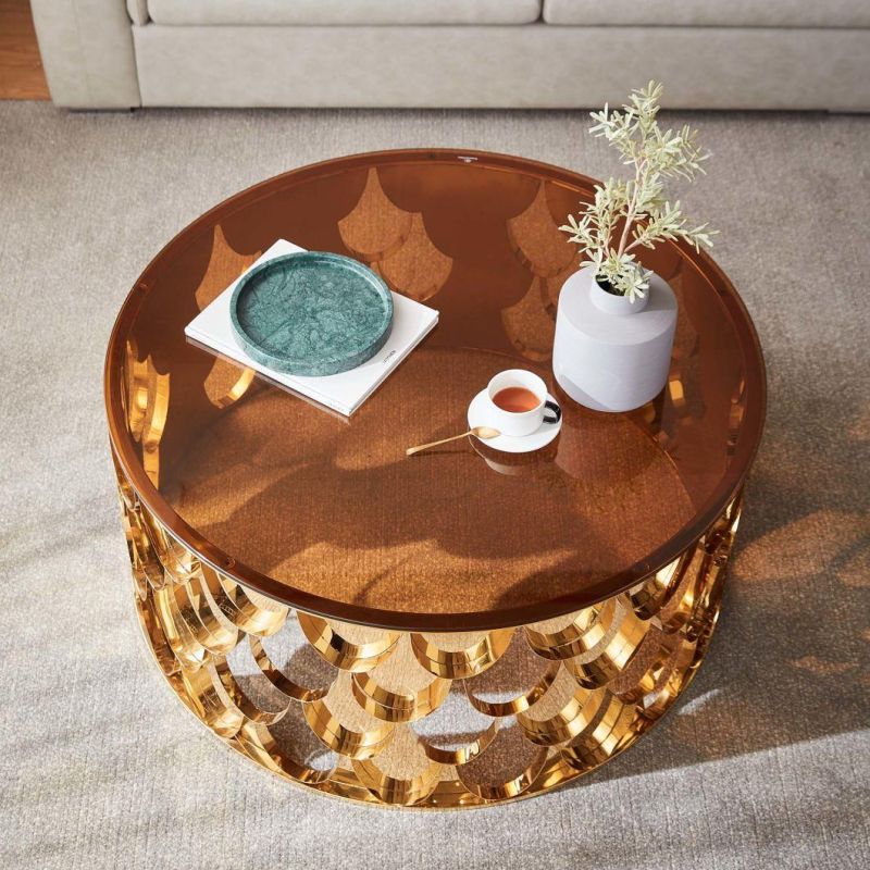 Linsy Modern Round Glass Top Centre Tables Living Room Luxury European Designer Golden Italian coffee Table Yp1462