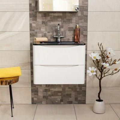 White Bathroom Wall Hung Vanity Unit Anthracite Glass Basin Sink 60cm