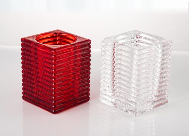 Vss Unique Red Square Taper Glass Candle Holder for Home Decoration and Wedding