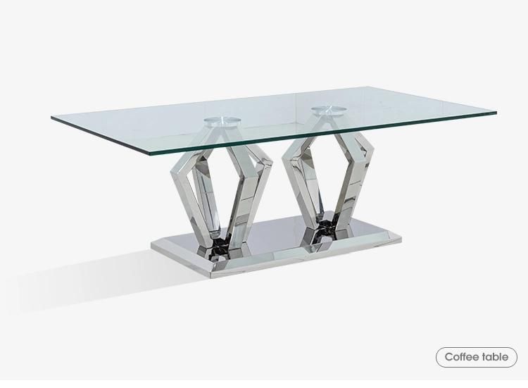 Luxury UK Designers Stainless Steel Dining Room Sets Coffee Glass Table