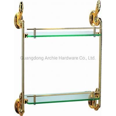 Luxury Antique Design Zinc Alloy Golden Bathroom Sanitary Double Glass Rack
