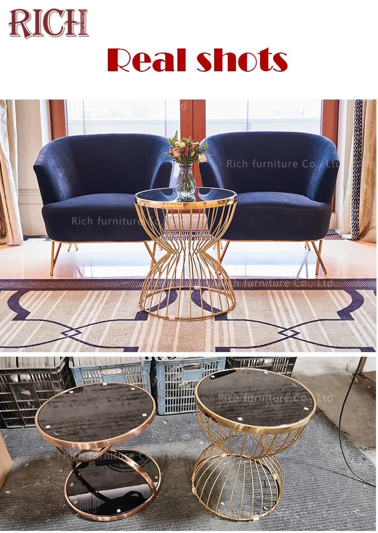 Golden Stainless Steel Wire Base Coffee Table for Living Room