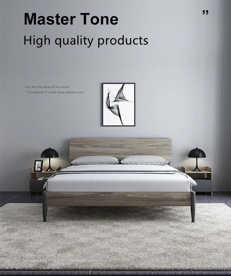 Grey Color Simple Design Modern Style Hotel Apartment Home Furniture PU Leather Bedroom Bed with Wood Legs