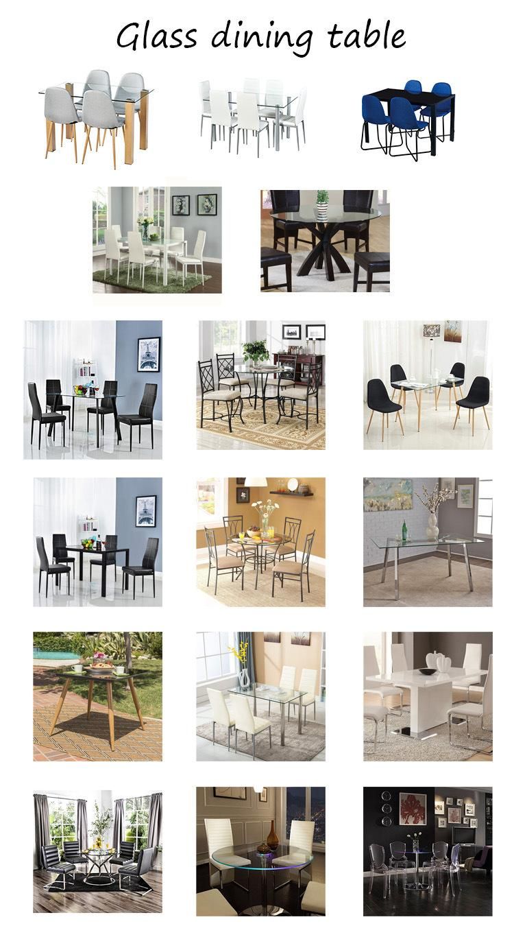 Modern Dining Chair Table Glass Table with Metal Legs