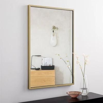 Hotel Decorative Gold Stainless Steel Frame Bathroom Rectangular Wall Custom Glass Mirror
