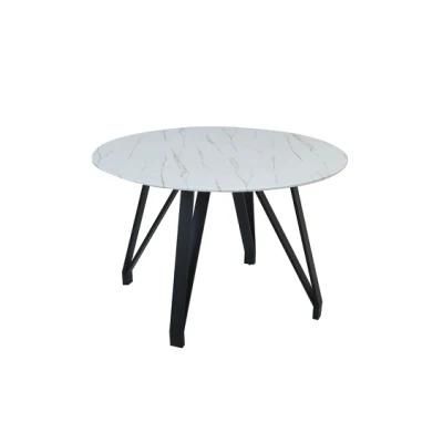 Modern Furniture Tempered Glass Faux Marble Table Top Steel Tube Leg Dining Table